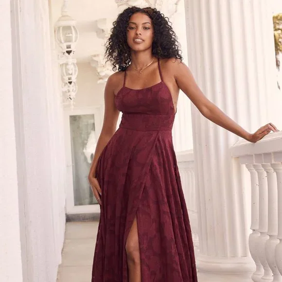 Lulus | Dresses | Lulus Burgundy Floral Maxi Dress Size L | Poshmark